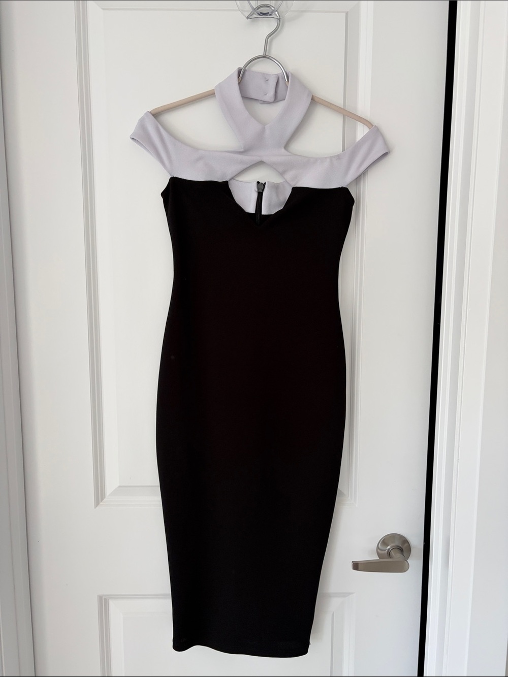 Nookie Black Dress with White One-Shoulder Neckline